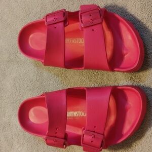 Birkenstock Pink Double Strap Slides In Size 7.5